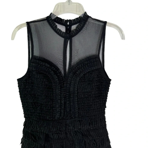 Free People Black Mesh Pleated Ruffle Tiered Mini Cocktail Party Dress Size 0 - Picture 9 of 12